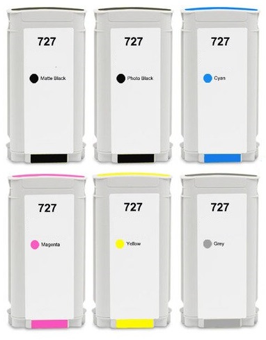 Compatible HP 727 Full Set of 6 Ink Cartridges High Capacity Photo Black/Cyan/Magenta/Yellow/Grey/Matt Black